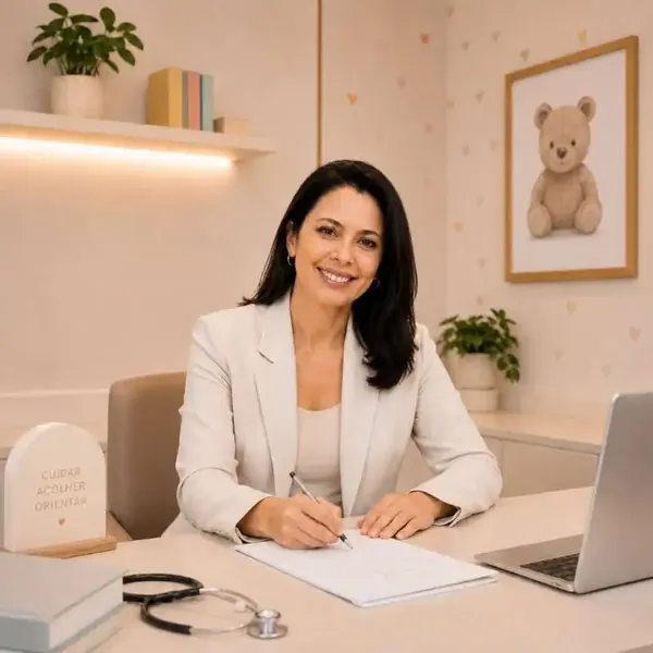 Dra Dani Ramos em atendimento pediátrico infantil